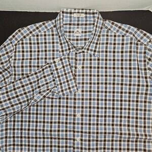 Peter Millar Shirt XL Blue Brown Plaid Button Up